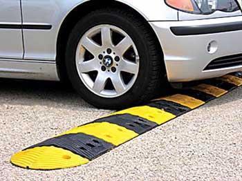 Extra long premium rubber speed bumps alert motorists and reduce speeds
